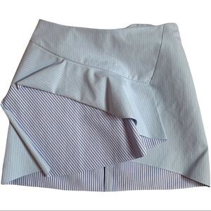 Zara Blue White Stripe Ruffle A-Line Mini Skirt Womens Size Medium Flirty Casual